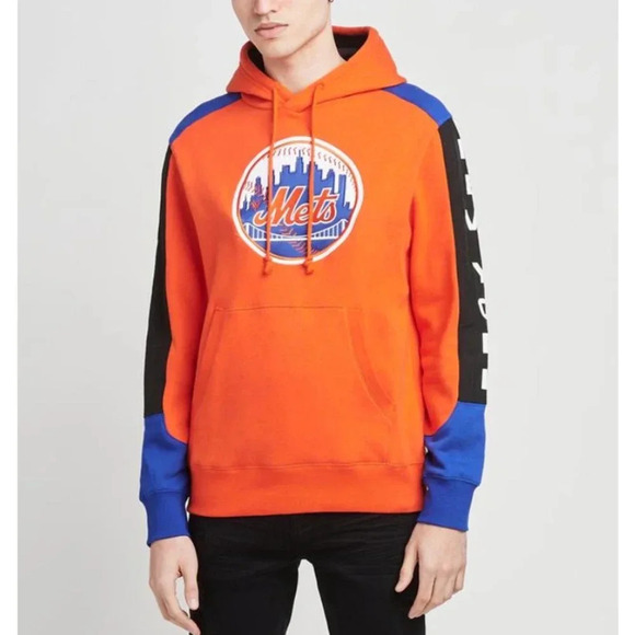 Mitchell & Ness New York Mets MLB Fusion Fleece Hoodie Color Block Orange Size L - Picture 1 of 10